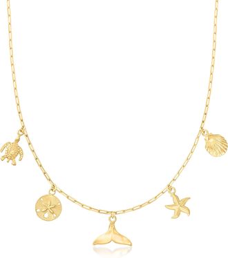 Ross-Simons 18kt Gold Over Sterling Sea Life Charm Paper Clip Link Necklace