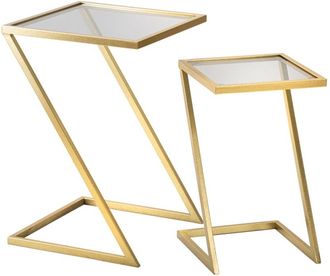 Mauro Ferretti Juego de 2 mesas de metal dorado y cristal cm 40x40x60-30x30x50
