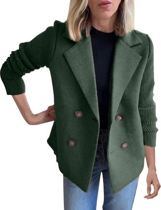 Generic Oversized Sweatshirt Women Stylish Plus Size Coat for Women 2025 Fall Solid Lapel Button Open Front Knitted Long Sleeve Blazer Fashion Double Breasted