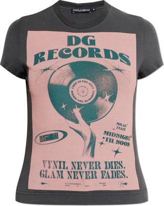 Dolce & Gabbana T-shirt met print - Dames - T-shirts - Grijs - XS - Katoen - Tops