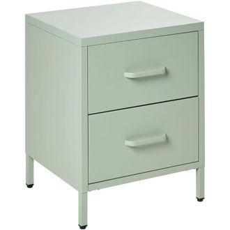 Beliani Bedside Table Mint Green Steel Nightstand Industrial Design 2 Drawers Bedroom Storage Furniture MALAVI