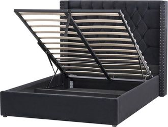 Beliani Cama Con Almacenaje De Terciopelo Negro Plateado 140 X 200 Cm Cabecero Lubbon