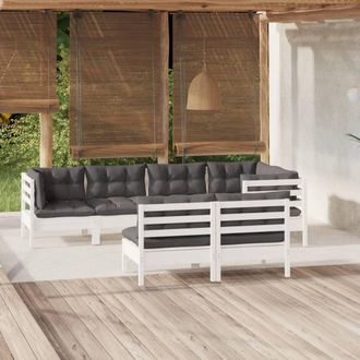 vidaXL Muebles De Jard&iacute;n 7 Pzas Y Cojines Blanco Madera Maciza De Pino Vidaxl