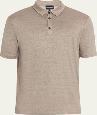 Giorgio Armani Mens Solid Linen Polo Shirt