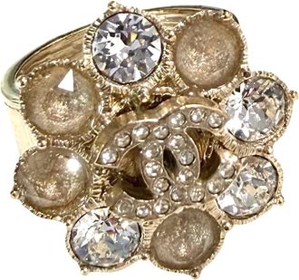 Chanel Gold Plating Rhinestone Band Ring (Pre-Owned)