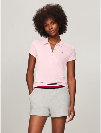 Tommy Hilfiger Womens Slim Fit Stretch Cotton Polo - Pink - L