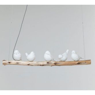 Kare Design Design Lampada a Sospensione Animal Dining Birds, Bianco/Legno Naturale, 120X120X15Cm, Uccellini, Lampadine Non Incluse, Lunghezza Fili 120Cm, Pezzo