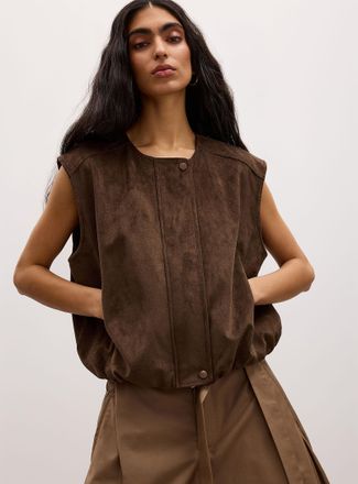 Icone Womens Soft faux-suede bubble vest