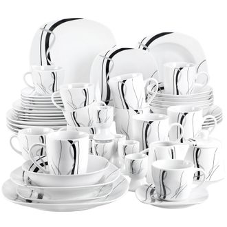 OEM Vajilla De Porcelana De 50/100 Piezas, Apta Para Microondas Y Lavavajillas, Dise&ntilde;o De Rayas Negras