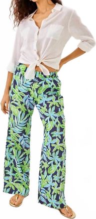 Lilly Pulitzer Daylen Linen Palazzo Pants In Sapphire Pool Tropical Tango