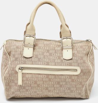Cerruti Beige Signature Canvas And Patent Leather Boston Bag