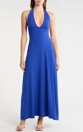 PacSun Alexa Plunge Halter Neck Midi Dress in Blue at Nordstrom, Size Xx-Small