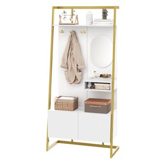STILVORA Mueble De Entrada Con Espejo, 2 Puertas, Estante Abierto Y Ganchos De Metal, Estilo Moderno, En Mdf, 78&times;38,5&times;180,5 Cm, Blanco