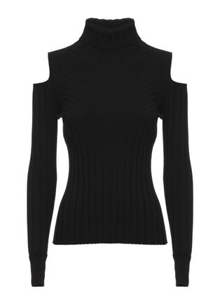 D.exterior Black Cut-Out Ribbed Viscose Turtleneck Sweater