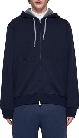 Brunello Cucinelli Mens Zip Hoodie Cotton-Blend Cobalt Blue Sweatshirts Sweater