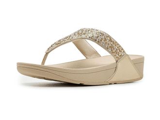 FitFlop Lulu Crystal-mix Metallic Toe-post Sandals Womens Wedge Shoes Platino : 10 M (B), Synthetic/Textile