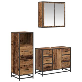 vidaXL Juego De Muebles De Ba&ntilde;o 3 Uds. Madera Envejecida Vidaxl