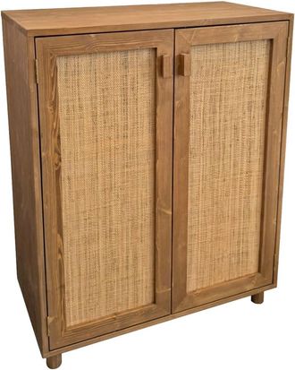 NATYAL Mueble aparador de madera maciza en roble con puertas de rafia 80cm