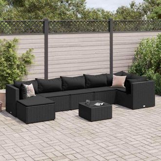 vidaXL Set De Muebles De Jard&iacute;n 8 Pzas Y Cojines Rat&aacute;n Sint&eacute;tico Negro Vidaxl