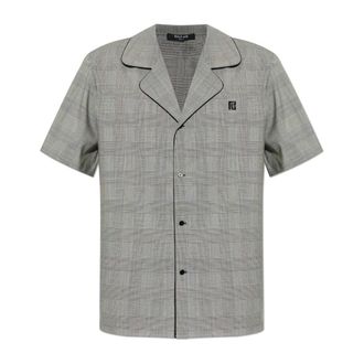 Balmain Short Sleeve Shirts, male, Gray, Size: 2XL Short-sleeve Prince of Wales Shirt