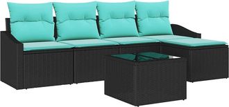 vidaXL Juego De Sof&aacute; 6 Uds. Negro Rat&aacute;n Sint&eacute;tico Vidaxl