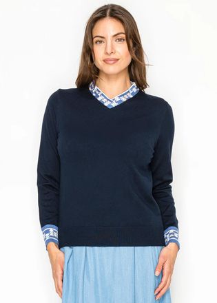 YAL New York Midnight Blue Knit with Geometric Trim