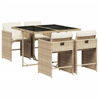 vidaXL Set Comedor De Jard&iacute;n 5 Pzas Con Cojines Rat&aacute;n Sint&eacute;tico Beige Vidaxl