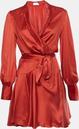 Zimmermann Red Satin Ruffle Wrap Mini Dress