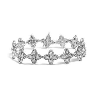House of Brilliance Silver 1.0 cttw Miracle-Set Diamond 4 Leaf Clover Link Bracelet in White at Nordstrom