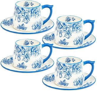 10 Strawberry Street Set Of 4 Bella Tea Cups & Saucers