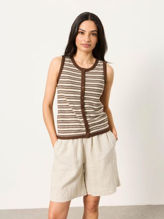 Fat Face FatFace Rosa Chocolate Brown Textured Stripe Waistcoat