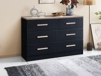 Vente-Unique Com&ograve; 6 cassetti Nero e Naturale - SKAIDO