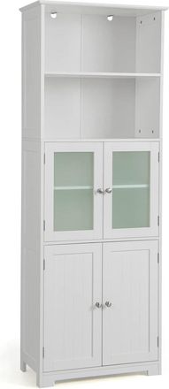 Costway Costway - Armario Alto De Ba&ntilde;o De 163 Cm, Aparador De Suelo Independiente Con 2 Gabinete, 2 Compartimentos Abiertos & Estantes Ajustables, Puerta De C