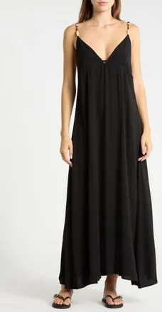 Abound Strappy Beaded Cover-Up Maxi Dress in Black at Nordstrom Rack, Size X-Small