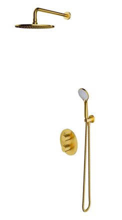 Omnires Omnires Y - Conjunto De Ducha Con Termostato Empotrado, Con Cuerpo, Di&aacute;metro 25 Cm, 5 Chorros, Oro Cepillado Sysyt05glb