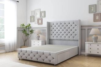Sloomy Luthor Naples Divan Base No Drawers - 54 Wingback & 12 Footboard in Silver | Size: Small Double