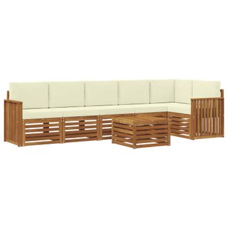 vidaXL Conjunto De Sof&aacute; Seccional Con Coj&iacute;n 7 Pcs Natural Y Crema Vidaxl