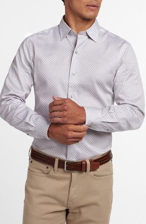 David Donahue Neat Print Cotton Button-Up Shirt in Pearl/Pink at Nordstrom, Size Xx-Large