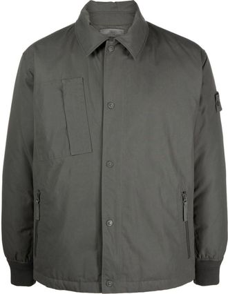 Stone Island Compass-patch down shirt jacket - men - Polyamide/Down/Cotton/Feather - S - Grey