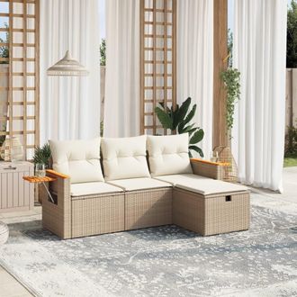 vidaXL Juego De Sof&aacute;s Jard&iacute;n Con Cojines 4 Pzas Rat&aacute;n Sint&eacute;tico Beige Vidaxl