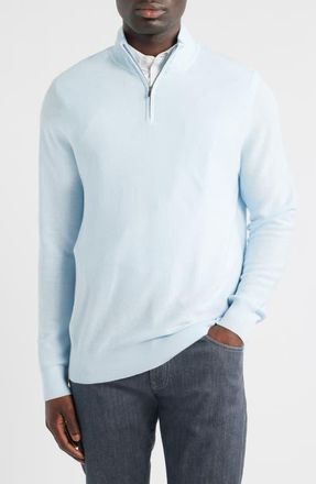 Nordstrom Cotton & Silk Quarter Zip Sweater in Blue Diamond at Nordstrom, Size Xx-Large
