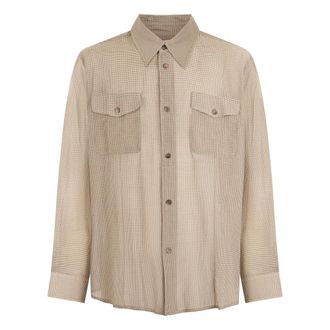 Our Legacy Casual Shirts, male, Beige, Size: M Checkered Silk and Cotton Shirt