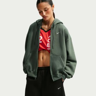 Nike Womens Studio Fleece Medium Weight Oversized Full-Zip Hoodie in Green | IM8084-303