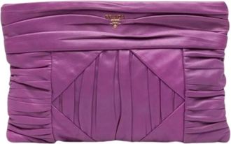 Prada Pre-owned Pleated Nappa Leather Clutch - - Pre-owned - Donna - Viola - ONE SIZE