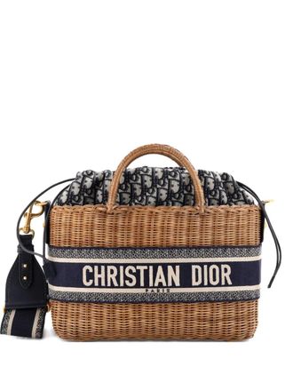 Dior Basket Bag Wicker and Oblique Canvas Large tote bag - Blauw