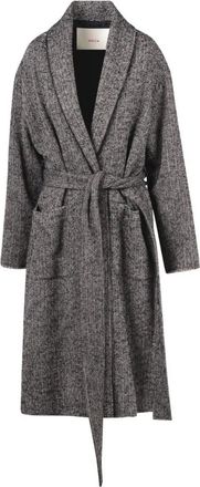 Jucca Belted Coats, female, Gray, XS, Long Herringbone Wool-Blend Coat