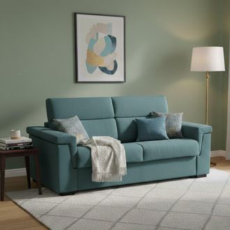 Dmora Sof&aacute; Cama 3 Plazas Nus, Desenfundable, Con Almacenaje, Hecho En Italia, Lavable, 225x95 Cm Azul
