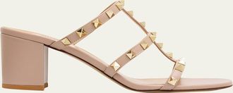 Valentino Garavani 60mm Rockstud Caged Block-Heel Slide Sandals