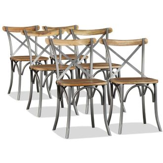 vidaXL Vidaxl - Dining Chairs 6 pcs Solid Mango Wood and Steel Cross Back