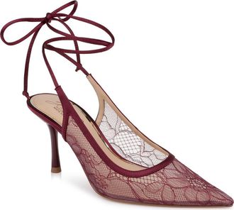 Badgley Mischka Bari Ankle Wrap Mesh Pump in Burgundy at Nordstrom, Size 9.5